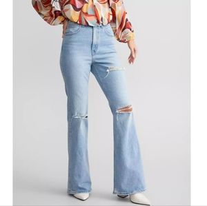 Levis 70'S High Flare Light Wash Denim Women's Distressed High Rise Jeans 28